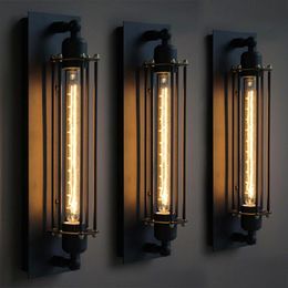 Loft American Vintage Industrial Wrought Iron Wall Sconce LED Black Retro Bar Cafe Aisle Wall Lights270S