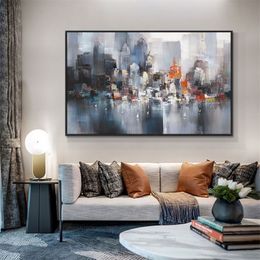 Abstract Big City Buildings 100% Hand Painted Oil Painting On Canvas Handmade Wall Art Pictures For Living Room Home Decor 2103102611