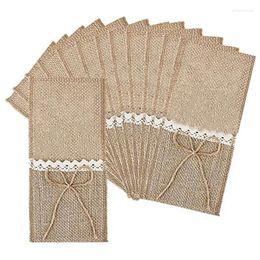 Dinnerware Sets 20 Pieces Of Jute Tableware Bag Linen With Lace Decoration Rack Storage