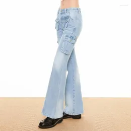 Women's Jeans Low-Rise Jeansins Streetwear Pocket Denim Trousers Fashion Straight High Waist Loose Workwear Wide Leg Pants