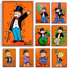 Cartoon Gentleman Rich Man Alec Monopoly Posters and Prints Canvas Paintings Wall Art Pictures for Living Room Home Decoration Cua250s