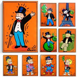 Cartoon Gentleman Rich Man Alec Monopoly Poster und Drucke Leinwandgemälde Wandkunst Bilder für Wohnzimmer Heimdekoration Cua250s