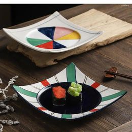 Plates Japanese Creative Angled Four-corner Plate Dim Sum Sushi Restaurant 8 Inch Household Tableware Hand-painted Art Flat