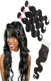 Meetu 8A Mink Peruvian Body Wave Human Hair Weave Bundles With Lace Closure Whole Brazilian for Women All Ages Natural Black 85304223