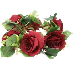 Decorative Flowers Garland Rings Wreath For Pillars Flower Wreaths Artificial Leaf Candles Faux Plant