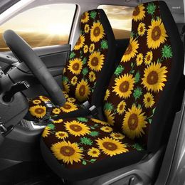 Car Seat Covers Sunflowers Floral Flowers Black Pair 2 Front Cover For Protector Acces