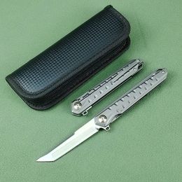 High Quality A5021 High End Flipper Knife CPM-D2 Steel Stone Wash Tanto Point Blade CNC TC4 Titanium Alloy Handle Ball Bearing EDC Pocket Knives