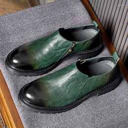 Casual Shoes Mature Successful Men's Thick Sole Cowhide Slip On Derby Handmade Breathable High-end British Green Oxfords Male