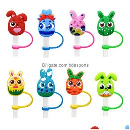 Drinking Straws Rubber St Toppers Charms Easter Egg Cartoon Design Ers Reusable Airtight Dust-Proof Splash Proof Er Trinkets Fit 8Mm C Dhitb