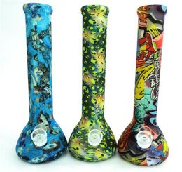 135quot Silicone Beaker Bong Glow In The Dark Cool Printed Smoking Water Pipes for Wax Oil Dab Dry Herb Tobacco with Accesory G5420015