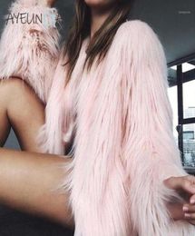 Fashion Furry Faux Fur Coat Fluffy Warm Long Sleeve Plush Jacket Autumn Winter Casual Female Outerwear Hairy Collarless Women16613777