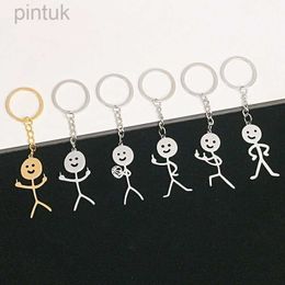 Keychains Lanyards Cute Doodle Stainless Steel Keychain Middle Finger Stickman Men Pendant Keyring Car Bag Key Chain Jewellery Couples Gift Wholesale ldd240312