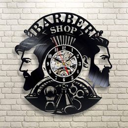 Barber Shop Wall Clock Modern Barbershop Decoration Vinyl Record Wall Clock Hanging Hairdresser Wall Watch for Barber Salon Y20011333S