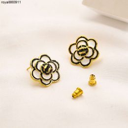 Stud Gifts Charm Gold Plated Black Flower Earrings for Women Designer Wedding Love Stainless Steel Jewellery Wholesale