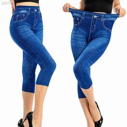 Women's Shorts Fake Jeans Leggings Printed Short Legging Plus Size Calf-length Pants Summer Breeches Waist ldd240312