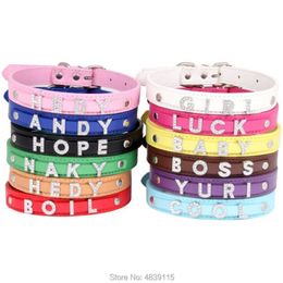 10pcs lot Blank PU Leather Pet Dogs Collar with Slide Bar for 10mm Letters and Charms X0803178P