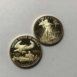 100 pcs non magnetic dom eagle 2012 badge gold plated 32 6 mm american statue beauty liberty drop acceptable coins258Z