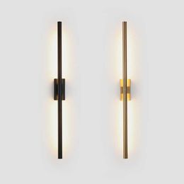 Modern simple linear tube LED wall lamp up down background opposite wall light LED bedside foyer corridor black gold LED sconce 21242U