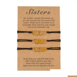 Charm Bracelets 3Pcs Leather Braided Jewelry Heart Fashion For Women Couple Friendship Bracelet Birthday Anniversary Girls Valentines Otxqk