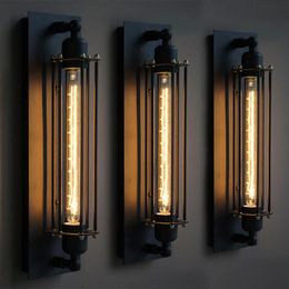 Loft American Vintage Industrial Wrought Iron Wall Sconce LED Black Retro Bar Cafe Aisle Wall Lights296o