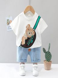 Boys Suit Clothes Summer Baby Boys Clothing set Short Sleeve Bear Shirt Soft Denim Shorts 2PCS Kids Clothes4204127