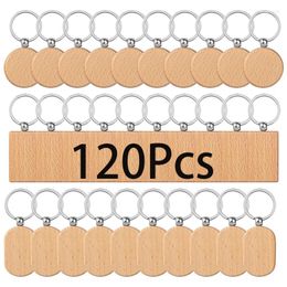 Keychains 120Pcs Beech Wood Keychain Blanks Key Ring Tags For DIY Clothing Bag Decoration