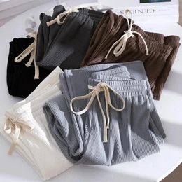 Women's Pants Soft Comfort Knitted Summer Basic Baggy Long Wide Trousers For Women High Waist Sweatpants Straight Pant
