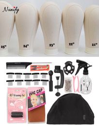 New Wig Stand Canvas Head With 50Pcs T Pins Maniquin Head Wig Making Accessories 2125 Inch Styrofoam Heads With Table Clamp CX2004471407