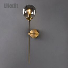 Wall Lamp Modern Led Glass Ball Fixture Nordic Golden Bedside Living Room Hallway Home Decoration Sconce Lighting Metal Lights321J