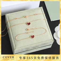 Liyings Same Style Clover Heart shaped Love Necklace with Red Jade Marrow Pendant Small and Lucky Pure Silver 18K Colour Gold Bracelet