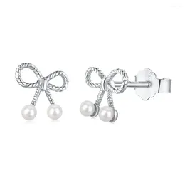 Stud Earrings Karloch S925 Pure Silver Ear Studs Personalized Bow Design With Pearl Inlay Fashion Ins Style Gift