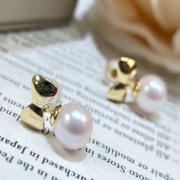 2209106 Diamondbox -Jewelry earrings ear studs PEARL sterling 925 silver bow knot ribbon akoya 7-8 mm round pendant charm gift ide225F