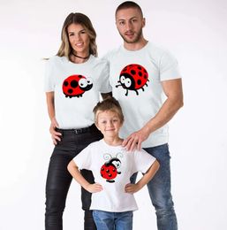 Ladybug Parentchild Tshirt Family Matching Clothes Mother and Daughter BirthdayDress Outfits 240226