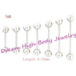16G Tongue Bar Straight Barbell Ring Nipple Piercing Eyebrow Tregus 12mm 6mm 14 16 24mm length Ear Stud Body Jewelry 100pcslot 240226