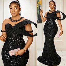 2024 Aso Ebi Black Mermaid Prom Dress Beaded Sheer Neck Evening Formal Party Second Reception 50th Birthday Engagement Gowns Dresses Robe De Soiree ZJ160