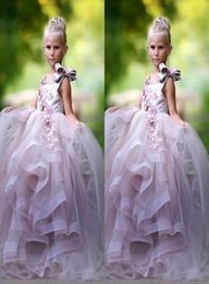 Pretty Princess Ball Gown Flower Girl Dresses 3D Floral Appliques Bow Gilrs Pageant Dress Fluffy Tulle Long Birthday Dress1406454