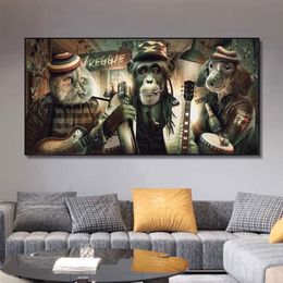 Modern Abstract Smoke Glasses Music Hip Hop Monkey Posters and Prints Canvas Painting Print Wall Art for Living Room Home Decor Cu254E