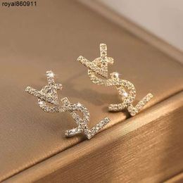 Gold Plated Austrian Crystal Letter Stud Earrings for Women European and Usa Popular Simple Designer Wedding Bride Jewellery