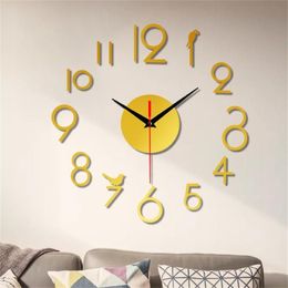 Decorative Clock Watch Modern Diy Mute Wall Home Decor Office 3d Mirror Surface Sticker Clocks Giant Frameless Tool3256