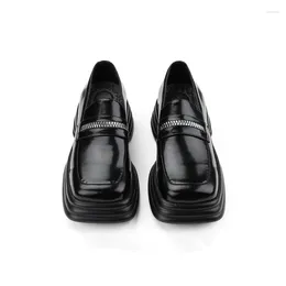 Casual Shoes Shining Black Men's Trendy Square Toe Modern Thick Heel Oxfords Young Male Causl Office