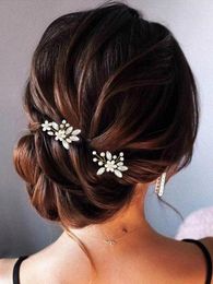 Hair Clips 2PCS Wedding Pearl Pins Crystal Rhinestone Hairgrips Flower Bridal Accessories For Bride Women