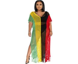 Crochet Beach Dress Women Colorful Knitted Beach Cover Up Transparent Handmade Tassel Patchwork Swimsuit Holiday Bathing Suits9212578