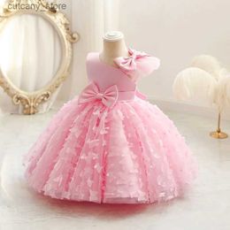 Girl's Dresses Baby Big Bow Lace Dress Birthday Party Fashion First Birthday and Christmas Novelty Girl sheer sequin princess dress 0-6T new L240315