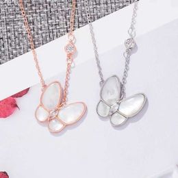 V Necklace Fanjia s925 Silver Butterfly White Fritillaria Necklace Korean Edition Simple and Fashionable Collar Chain Original Internet Popular Same Style