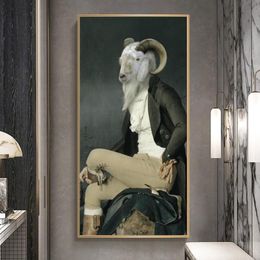 Earl of The Goat Creative Animal Oil Painting Print on Canvas Art Postes and Prints Nordic Retro Art Pictures for Living Room199D