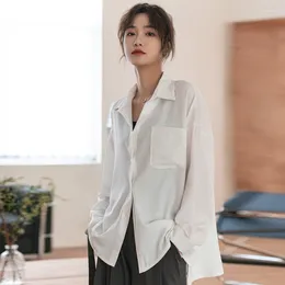 Women's Blouses Fashion Woman Blouse 2024 Autumn All-matching White Long-sleeved Loose Sag POLO Collar Shirts For Women