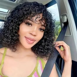 Short Pixie Bob Cut Human Jerry Curly Hair Wigs with Bangs Brazil Short Wigs for Women Highlight Blonde Coloured Human Hair Wigs