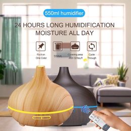 New Light Dark Wood 550ml Air Humidifier Remote Control Essential Oil Diffuser Cool Aroma Mist Maker 7 LED Colour Changing187E