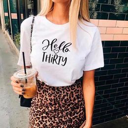 Women's T Shirts Hello Thirty Graphic Casual Cotton Short Sleeve Top Tee Summer Funny 30th Birthday Shirt Gift