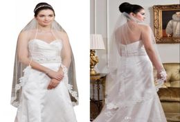 Cheap Short 1M One Layer Bridal Wedding Veils with Comb WhiteIvory Appliqued Bridal Veils CPA8154361146